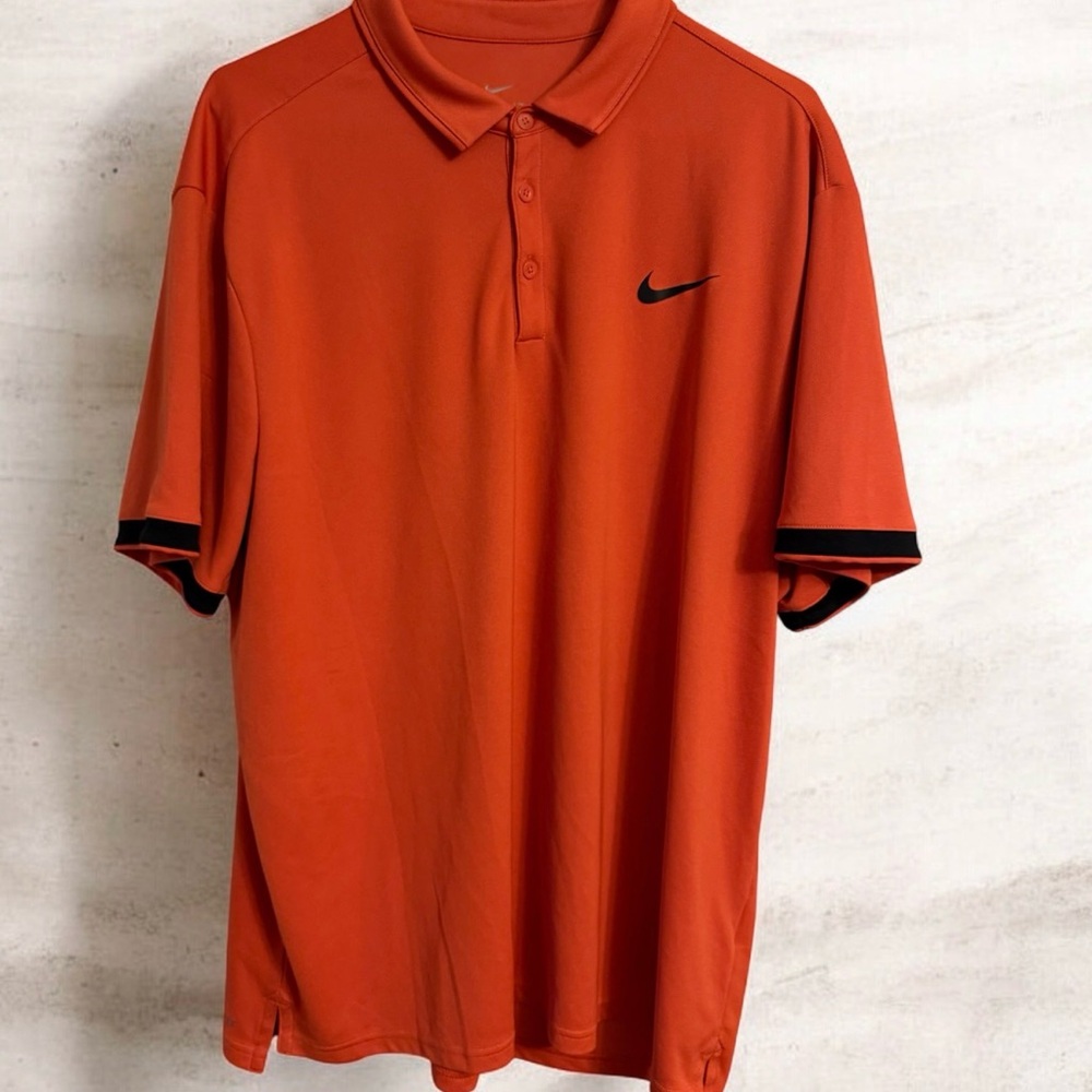 Nike Orange Polo Dry Git Shirt with black stripe on sleeves. Men’s XXL